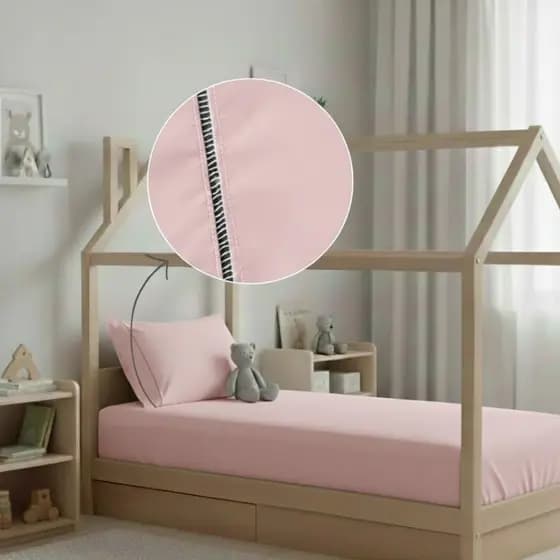 Jogo 2 peças Cama Montessoriana 150x70cm Fronha Ponto Palito Lisa Percal Menina Menino