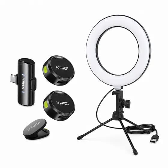 Kit Influencer Ring Light LED + Microfone de Lapela Sem Fio Tipo-C Para Lives, Vídeos e Reels