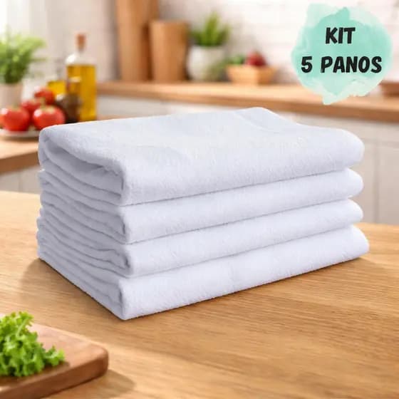 Kit 5 Panos de Prato Guardanapo Branco com Bainha 100% Algodão Pé de Galinha Absorvente Legitimo 41x66cm