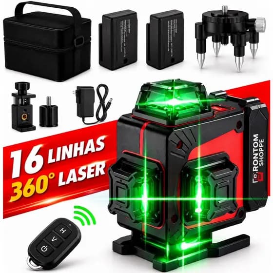 Nivel A Laser Profissional 16 Linhas Verde 360° 2 Bateria Recarregável