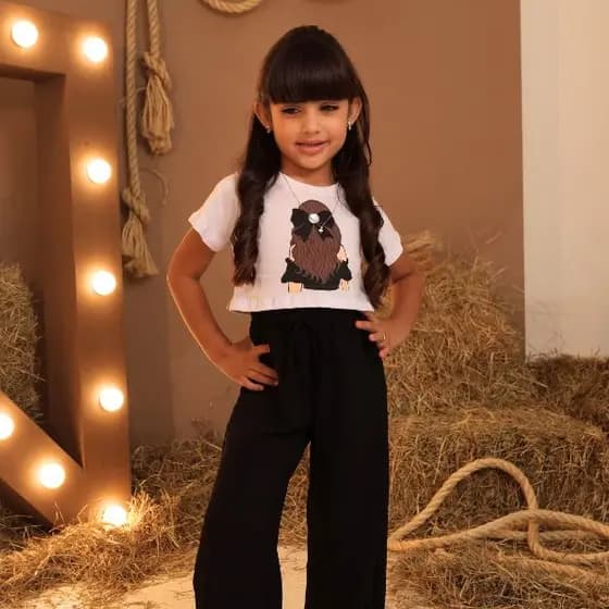 Conjunto Sophia Infantil Cropped + Calça Pantalona Menina Moda Casual Promoção