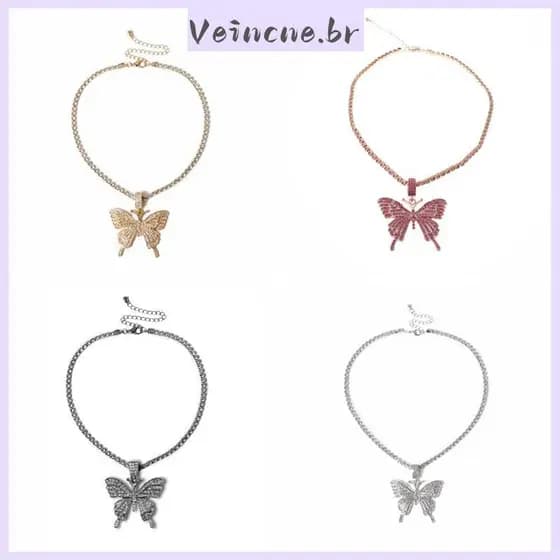 VEI Charm 3D Para Colar Pingente Borboleta