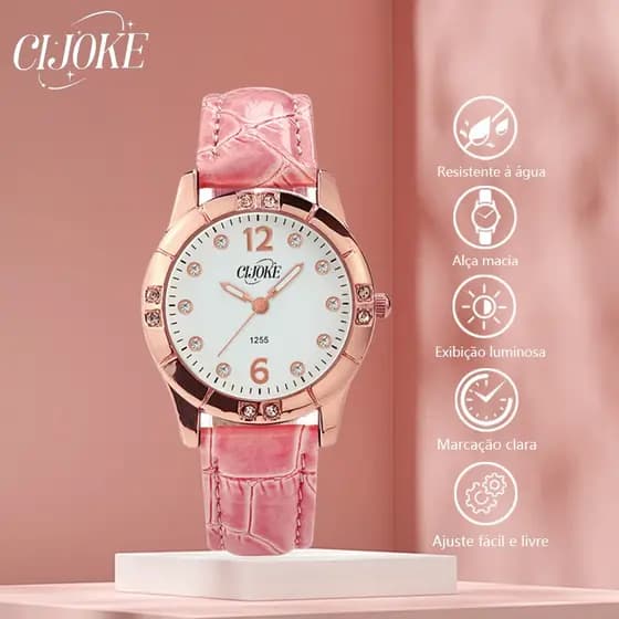 CIJOKE 《Marca》Relógio de quartzo impermeável para mulheres, com esferas de diamante e presente ideal para encontros