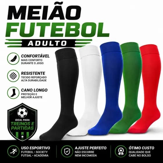 Kit 2 Meião Futebol Adulto Cano Longo Treino Esportivo
