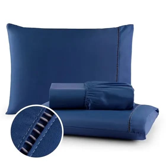 Jogo de Lençol Ponto Palito 400 Fios 03 Peças Solteiro Cama Casal, Queen