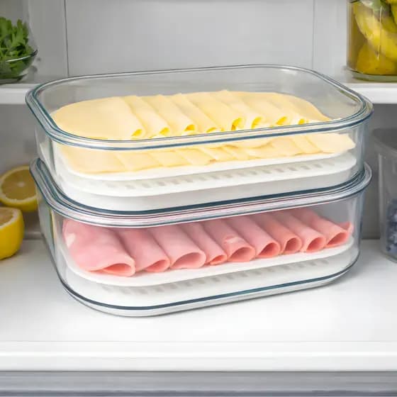 Kit Porta Frios Plástico Transparente com Tampa Pote Presunto Queijo 1L