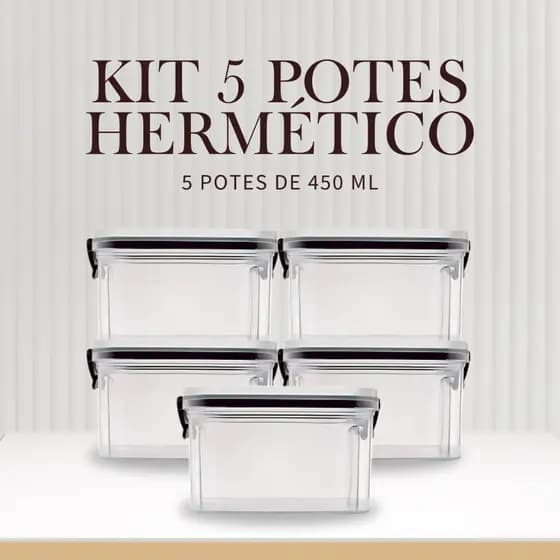 5 Potes Herméticos 500ml Organizador Empilhavel Mantimentos Com Lacre Vedação
