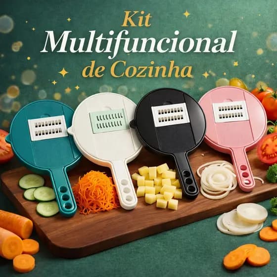 KIT MULTIFUNCIONAL COZINHA 3 EM 1 - CORTADOR RALADOR DESCASCADOR DE LEGUMES COM RECIPIENTE COLETOR