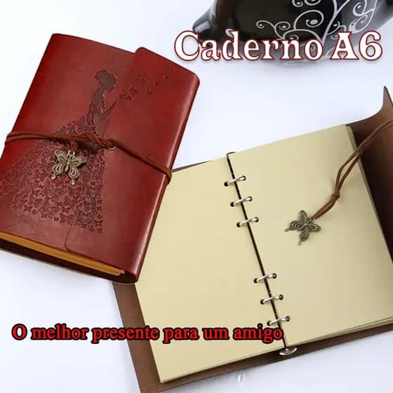 Caderno Com Capa Em Couro Marrom Estilo Retrô, Modelo A6