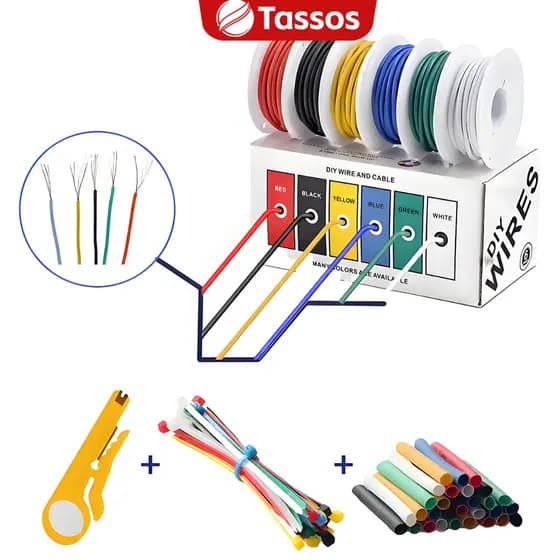 TASSOS Carretel De Fio Trançado 20/22/24/26/28AWG 60M/120M 6 fios jumper de cores diferentes
