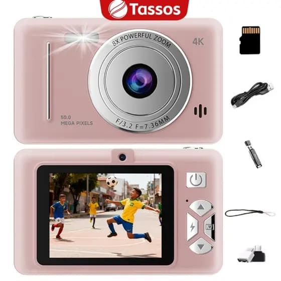 TASSOS Câmera Digital 48MP HD With Front & Rear Dual Cameras - Inclui Função de Jogos Cartão Sd 32gb Incluso