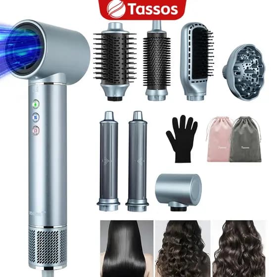 TASSOS Escova Secadora 8 em 1 Conjunto De Secador– Escova Anti-Frizz de Alta Velocidade Alisa,Enrola e Seca Rápido