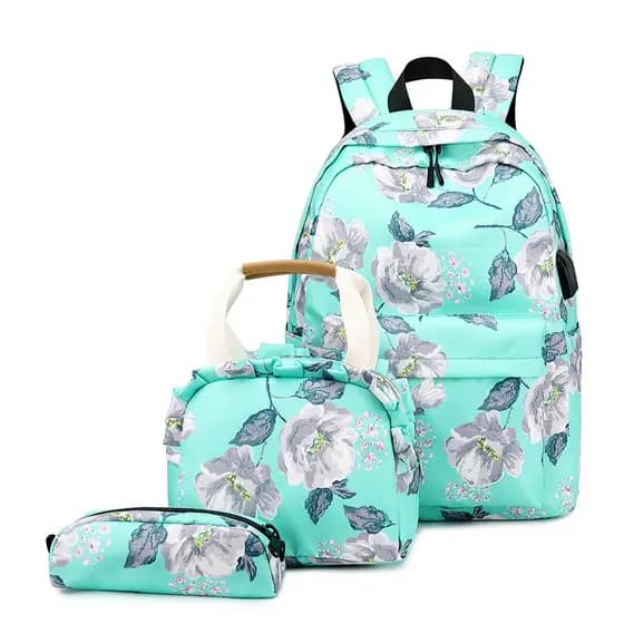 Mochila Feminina Reforçada Kit Lancheira Estojo Guelph Faculdade Trabalho Resistente USB Fone