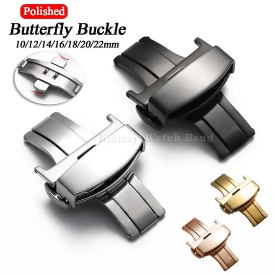 10/12/14/16/18/20/22mm Fivela De Relógio Borboleta Fecho De Aço Inoxidável Polido Impressão De Prensa Dupla Metal Para C