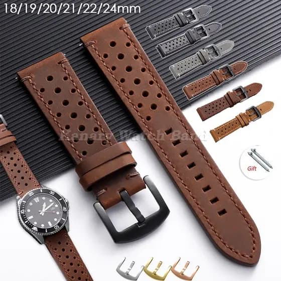 Pulseira De Relógio De Couro Genuíno Poroso Vintage 18mm 19mm 20mm 21mm 22mm 24mm Faixa De Smartwatch Inteligente De Lib