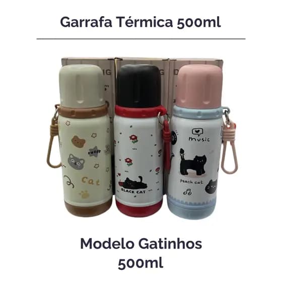 Garrafa Térmica 500ml Gatinhos com Tampa Caneca