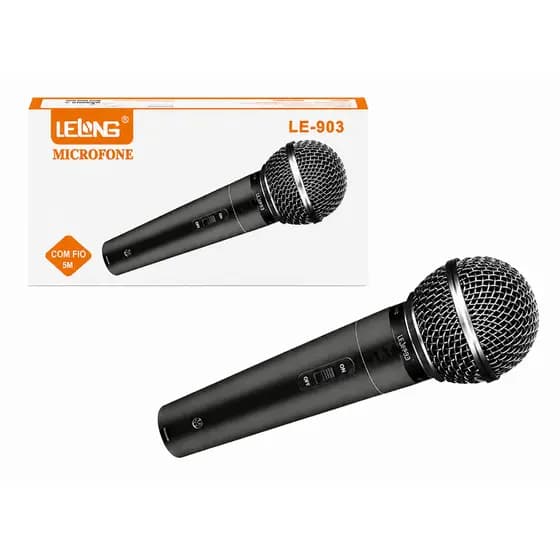 Microfone com Fio Profissional 5 Metros Dinâmico para Karaokê Som e Apresentações Entrada P10