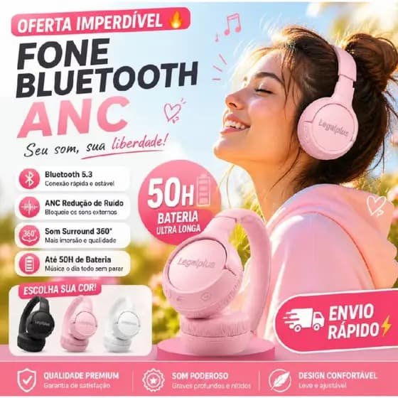 510Fone de Ouvido Headphone Sem Fio ANC Hi-Fi, Bluetooth 5.3, Bateria de Longa Duração, Almofadas