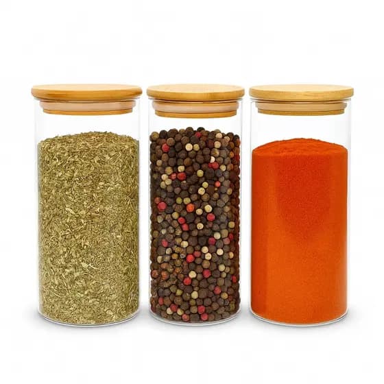 Kit Potes Herméticos De Vidro 500ml Tampa De Bambu Redondos