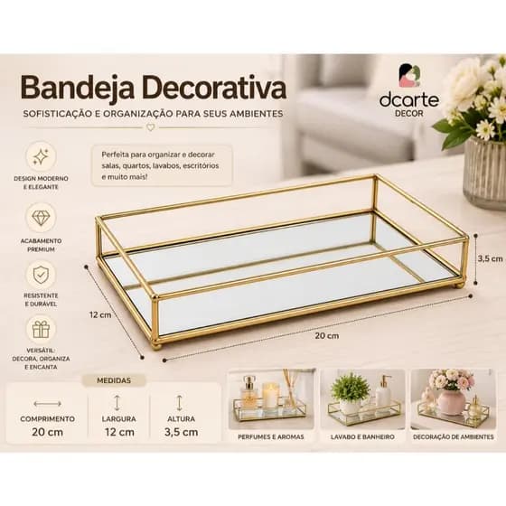 Bandeja Espelhada Decorativa Retangular