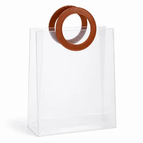 Bolsa Grande Transparente PVC com Alça de Couro Redonda para Praia e Piscina