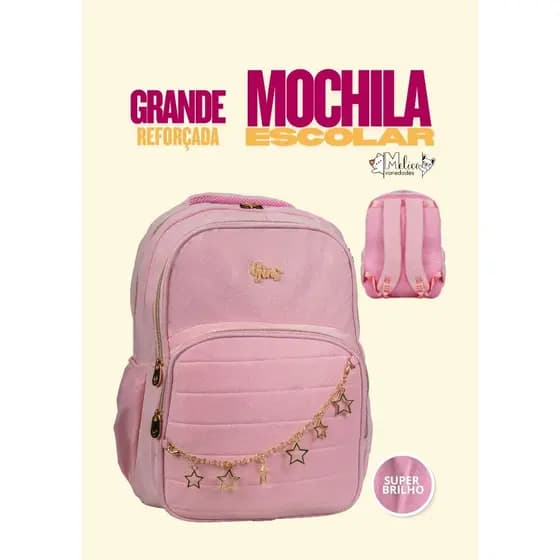MOCHILA GRANDE BRILHO GLITTER ESCOLAR MENINA ESPAÇOSA RESISTENTE E CONFORTÁVEL