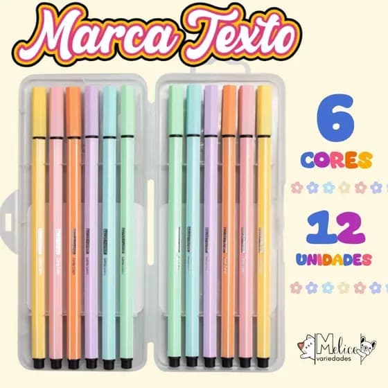 Kit 12 Canetas Marca Texto Tons Pastéis Ponta Precisa - Estética Clean & Kawaii