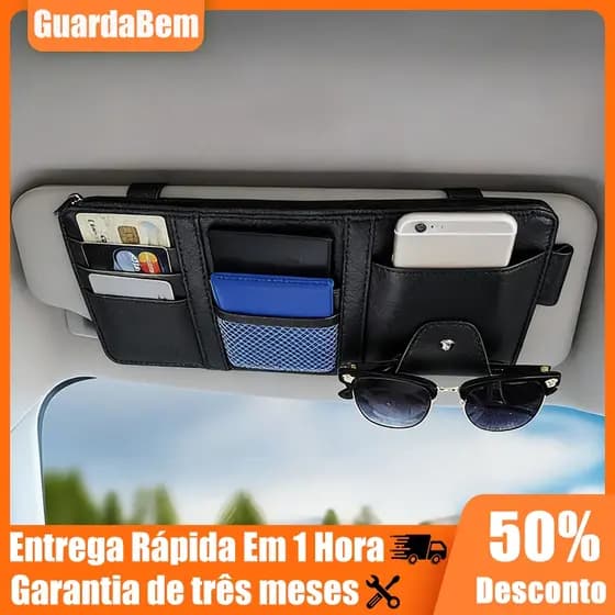 Bolsa De Couro PU Armazenamento Para Viseira Solar De Carro E Suporte Multifuncional Com Zíper