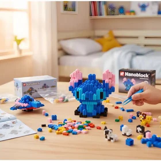 Brinquedo Educativo Blocos De Montar Stitch E Angel Lilo Monta e Desmonta 325 peças