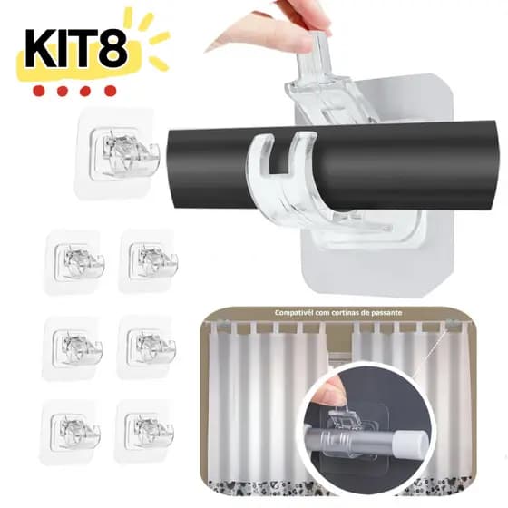 Kit 2/4/8 Ganchos adesivos para varão de cortina que não precisa furar suporte de parede