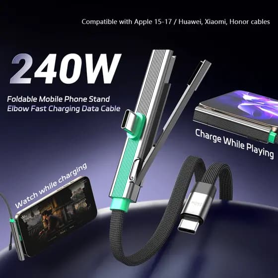 Cabo De Dados De Suporte Angular Tipo c Para De 240 W 1.5 M 90 ° Jogos Cotovelo De Carregamento Rápido E Dobrável Telefo