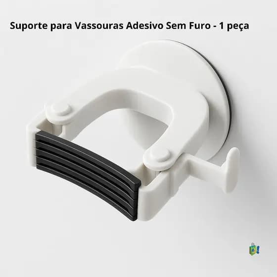 Gancho Suporte/Organizador Adesivo Para Vassouras e Rodos Fixação Forte Sem Furos na Parede Área Serviço Cozinha Garagem