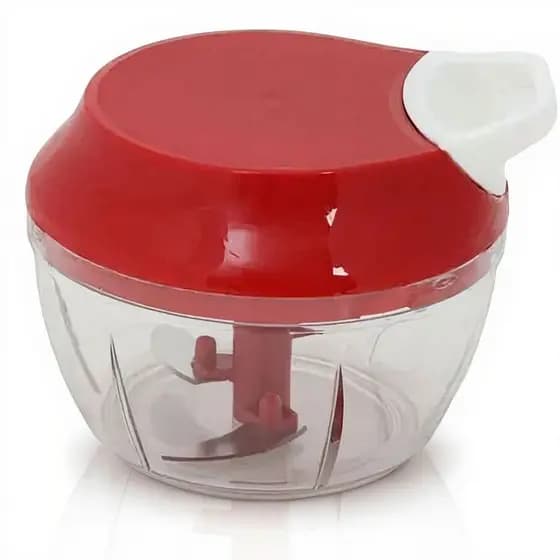 Mini Processador/Triturador de Alimentos Manual 450ml Portátil 3 Lâminas de Aço Inox para Cebola Alho Legumes e Temperos