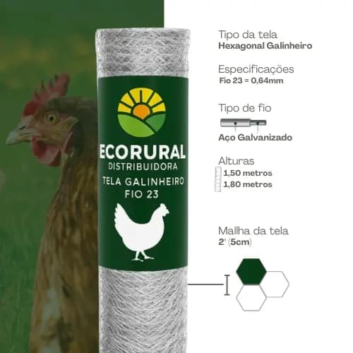 Tela Galinheiro Galvanizada Fio 23 1,50x30m Cercado P/ Criações e Hortas