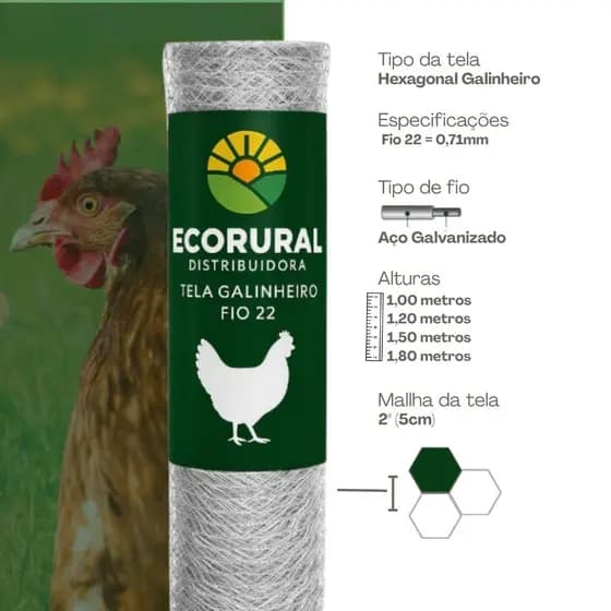 Tela Hexagonal Galinheiro Galvanizada 1,00 x 50m Cercamento e Delimitações De Àreas Rurais