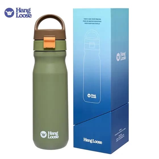 Hang Loose Aco inoxidavel Garrafa térmica de água 630 ML Passeio Resistente Caixa de Presente + Canudo
