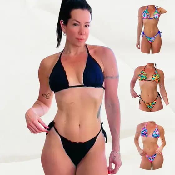 Biquini Cortininha Dupla Face Poliamida Feminino Estampado Bojo Removível Praia Piscina Fio dental
