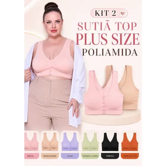 Kit 2 Sutiã Plus Size Bojo Embutido Top Regata Cropped Não Marca EXG Reforçado 48 ao 52 Sortidos