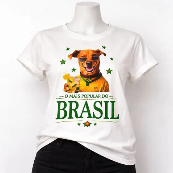 Camiseta Feminina Estampa Cachorro Caramelo Brasil T-Shirt Premium Moda Casual