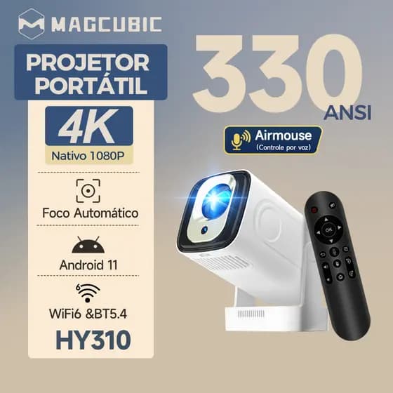 MAGCUBIC HY310 Projetor Portátil 330 ANSI Foco automático Suporta 4K Controle remoto por voz WiFi6 BT5.4