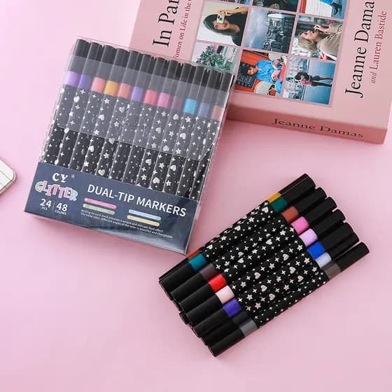 Kit 6/12/18/24/36/48 Caneta Outline Marker Metálica Linha Dupla Arte Caneta Contorno