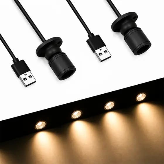 Kit 2 Mini Spot Usb 3w Direcional Preto Luz Quente, Luz Para Escultura, Quadros, Vitrines, Lexlight
