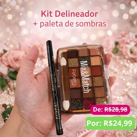 Kit Maquiagem Olhos Poderosos – 1 Lápis Delineador + 1 Paleta de Sombras 18 Cores | Alta Pigmentação