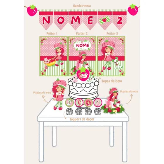 Kit festa Moranguinho / Kit só um bolinho personalizados / Decoração de aniversário