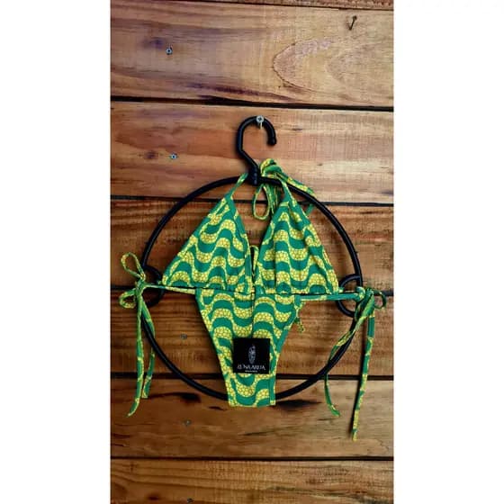 Biquíni Cortininha Feminino Estampa Calçadão Copacabana Verde e Amarelo | Poliamida Premium | Moda Praia