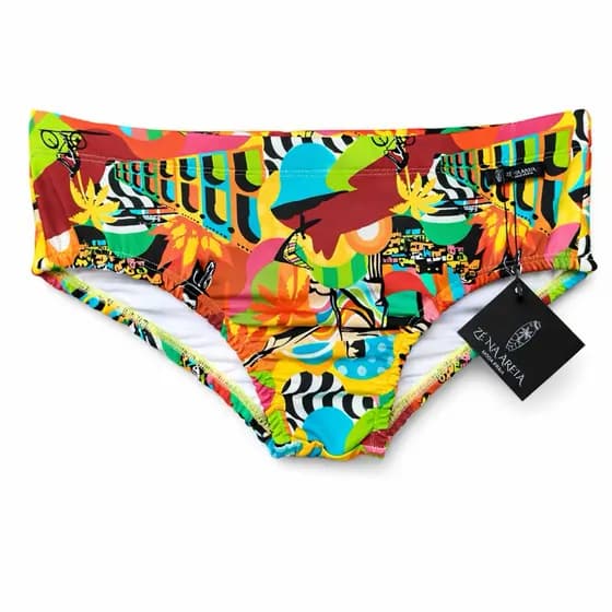 Sunga Modelo Tradicional Masculina Rio Vibes - Estampa Colorida (Praia/Piscina) | Poliamida Premium