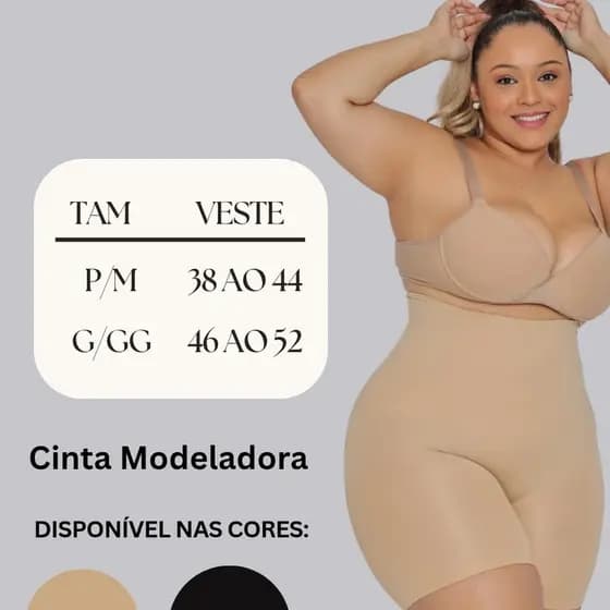Short Cinta Modeladora Alta Compressão Aperta Barriga 4Barbatanas Não Enrola EMPINA BUMBUM PLUS SIZE