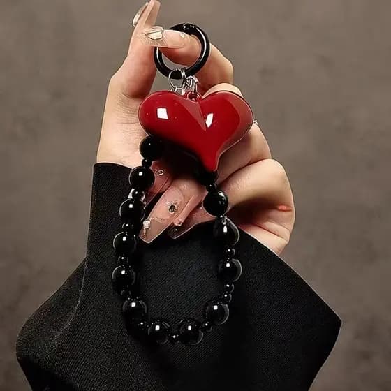 Coreano Vermelho 3D Amor Coração Frisado Corrente Do Telefone Pendurado Cordão Encantos Cinta Artesanal Móvel Jóias Pres