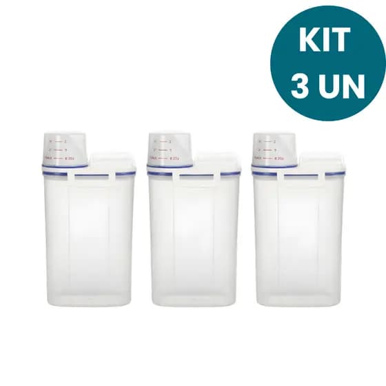 Kit 3 Potes Herméticos 2,5L com Tampa Vedante para Cozinha Lavanderia Multiuso