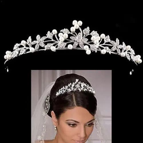 Tiaras Daminha Debutante - Noiva Prateado Flores Brancas com Pérolas – Estilo Sofisticado Madrinha